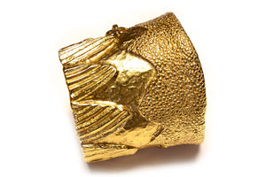 Vintage Yves Saint Laurent Goossens Wide Gold Plated Cuff Bracelet