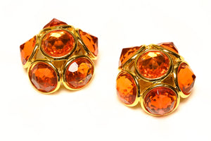 Vintage Yves Saint Laurent Orange Crystal Large Dome Earrings