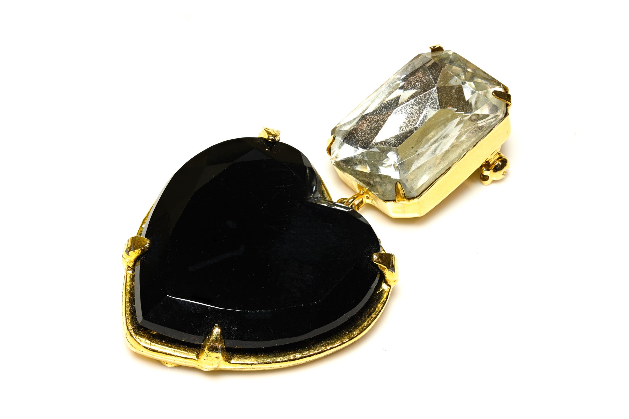 Vintage Yves Saint Laurent Paris Black Crystal Heart Brooch