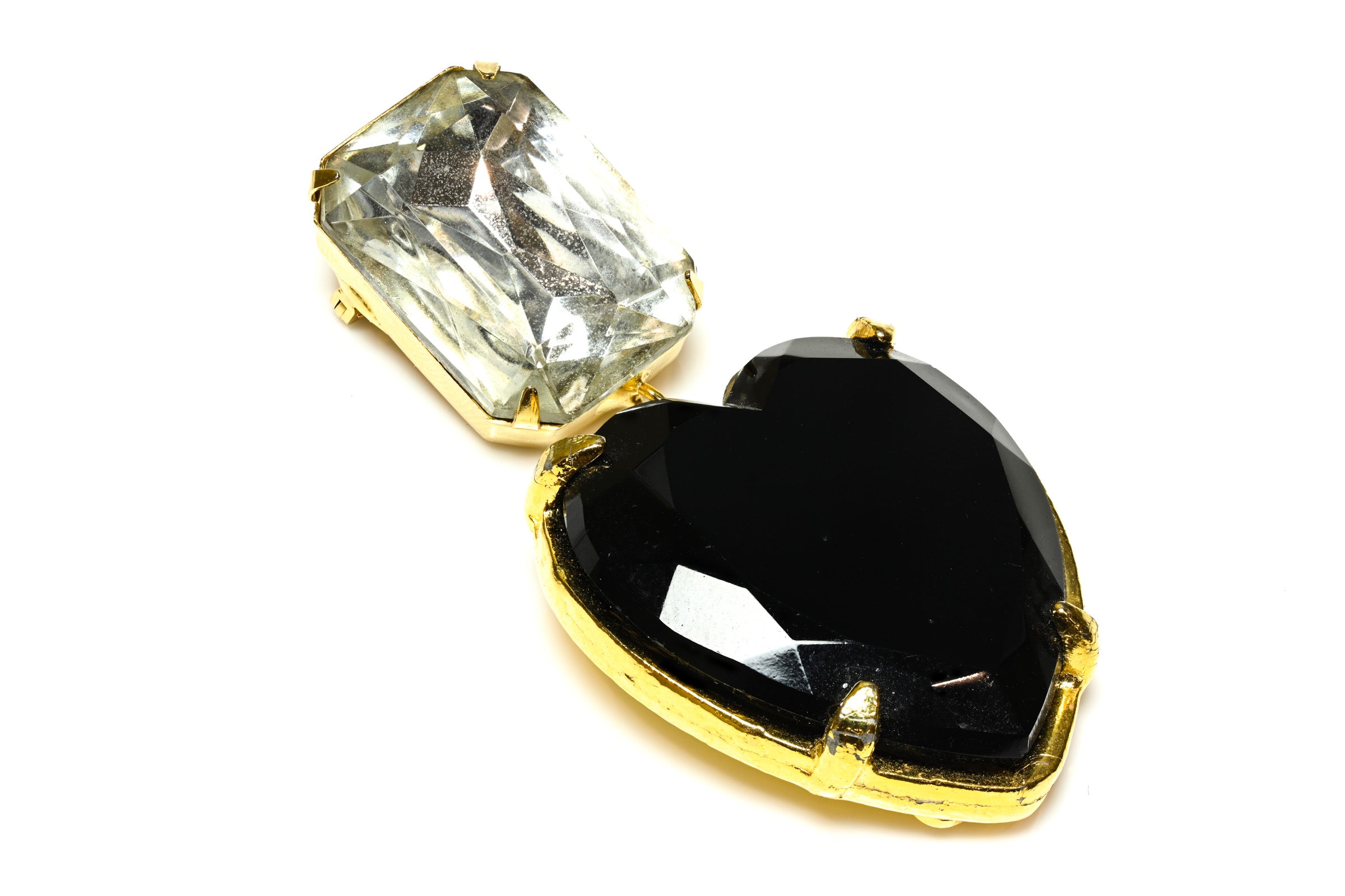 Vintage Yves Saint Laurent Paris Black Crystal Heart Brooch 1