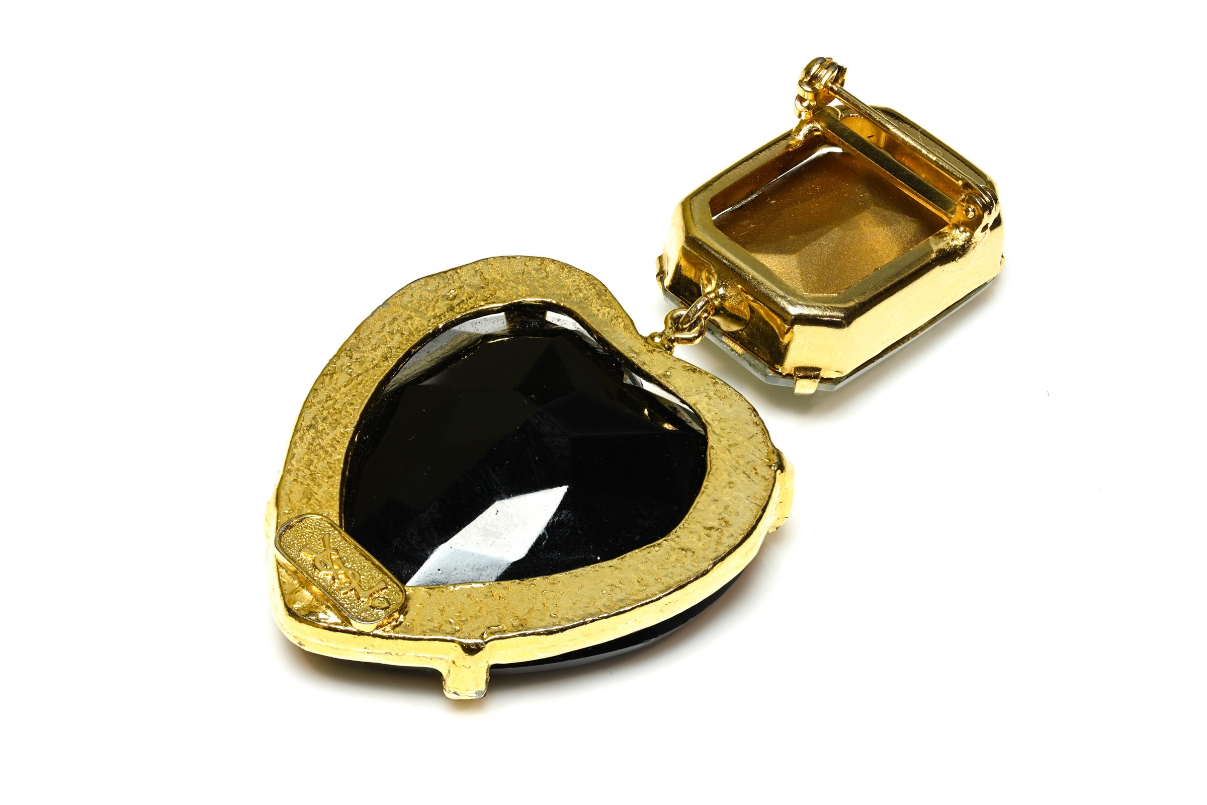 Vintage Yves Saint Laurent Paris Black Crystal Heart Brooch 2