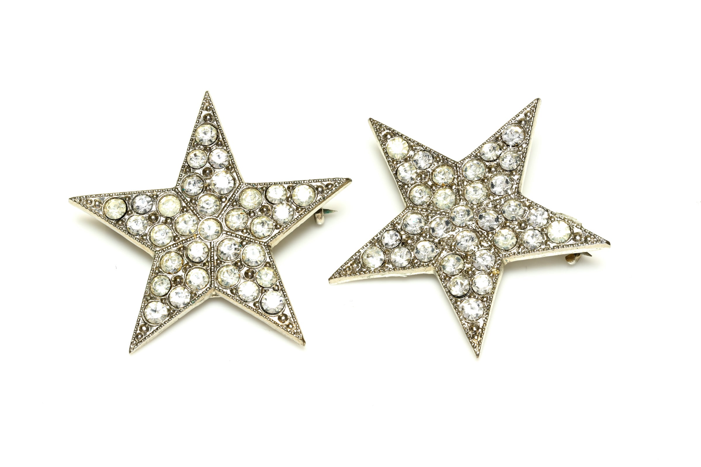 Vintage Yves Saint Laurent Paris Crystal Star Pair of Brooches 