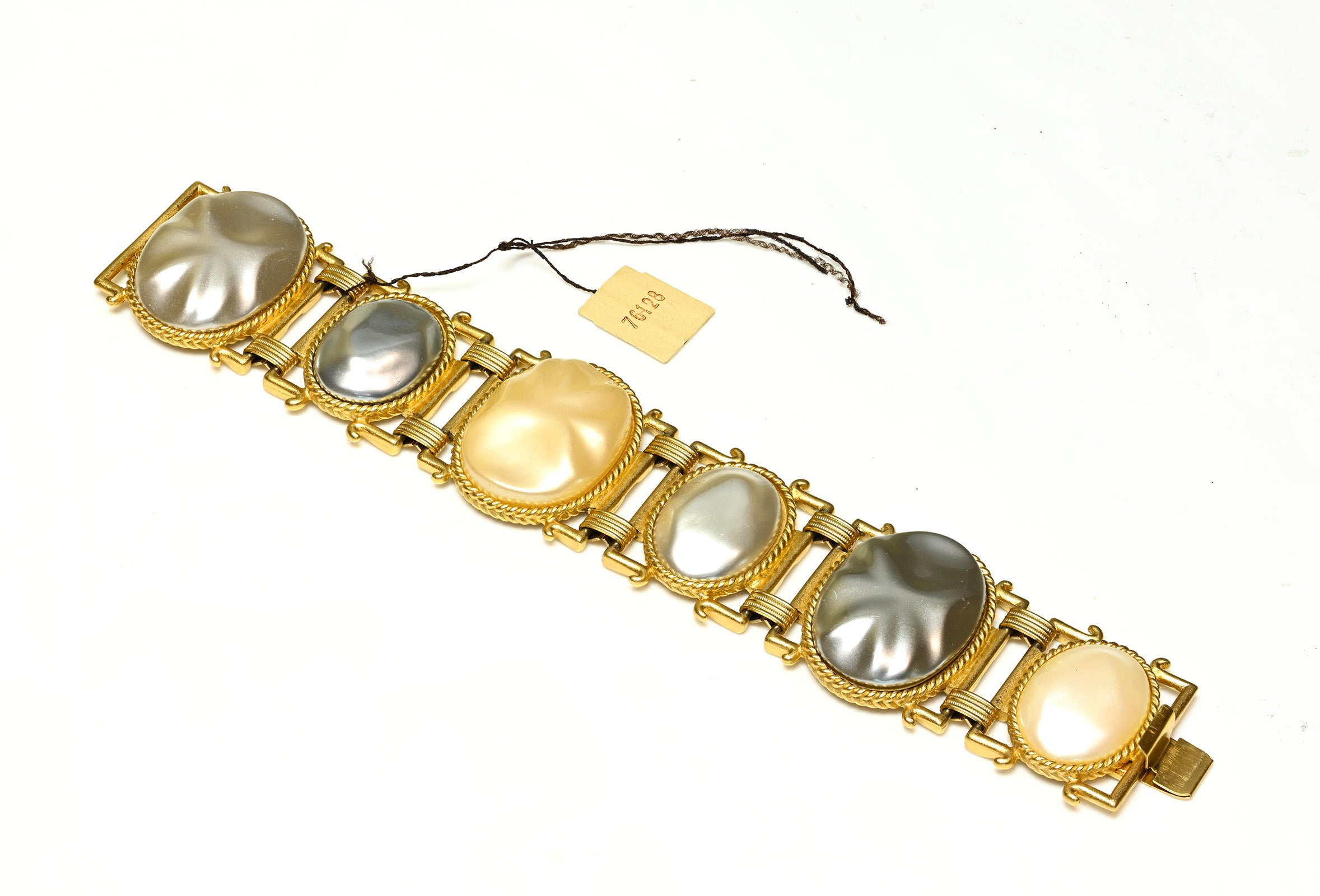 Vintage Yves Saint Laurent Paris Pearl Chain Wide Bracelet