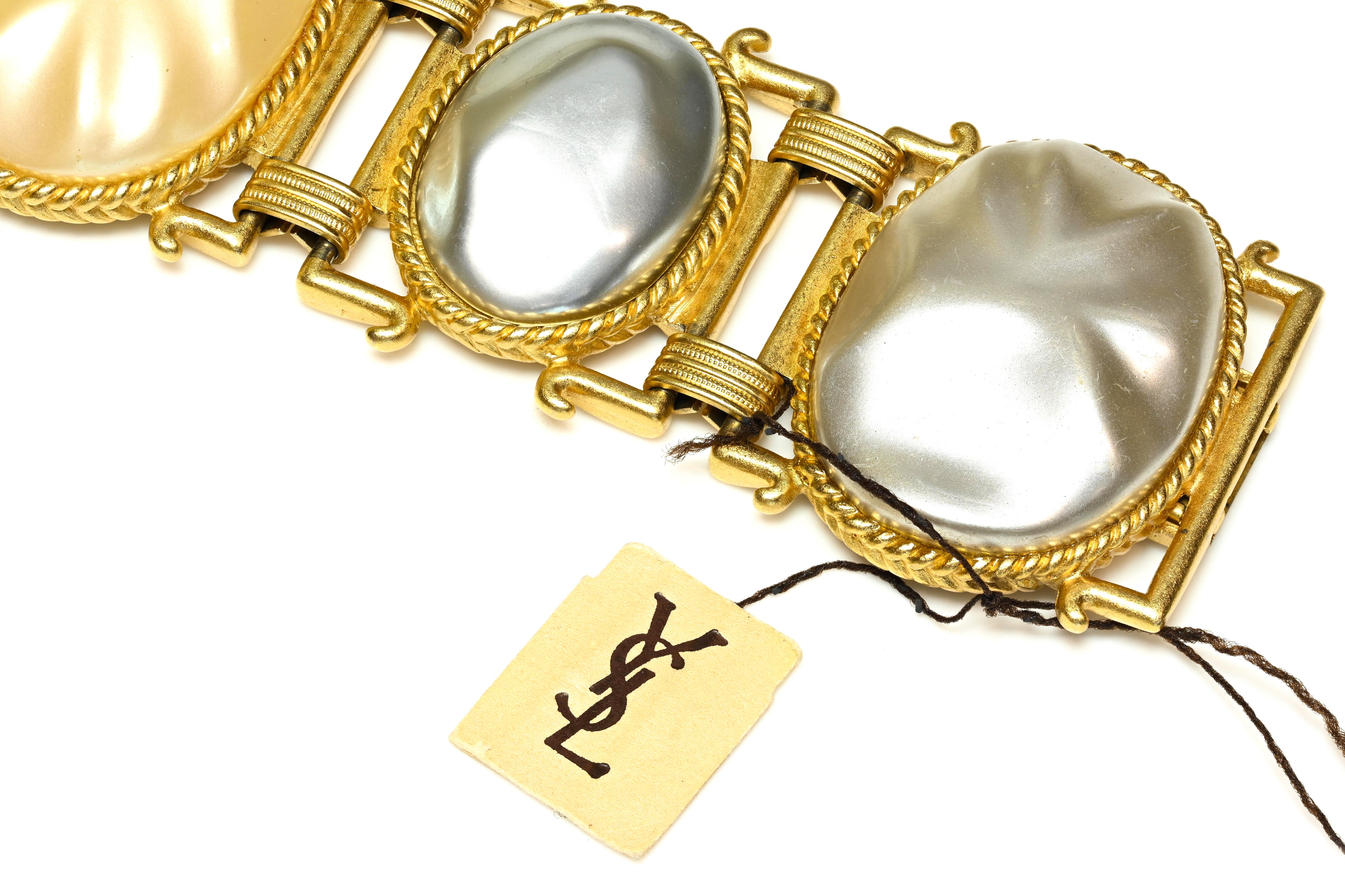 Yves Saint Laurent Paris Pearl Chain Wide Bracelet