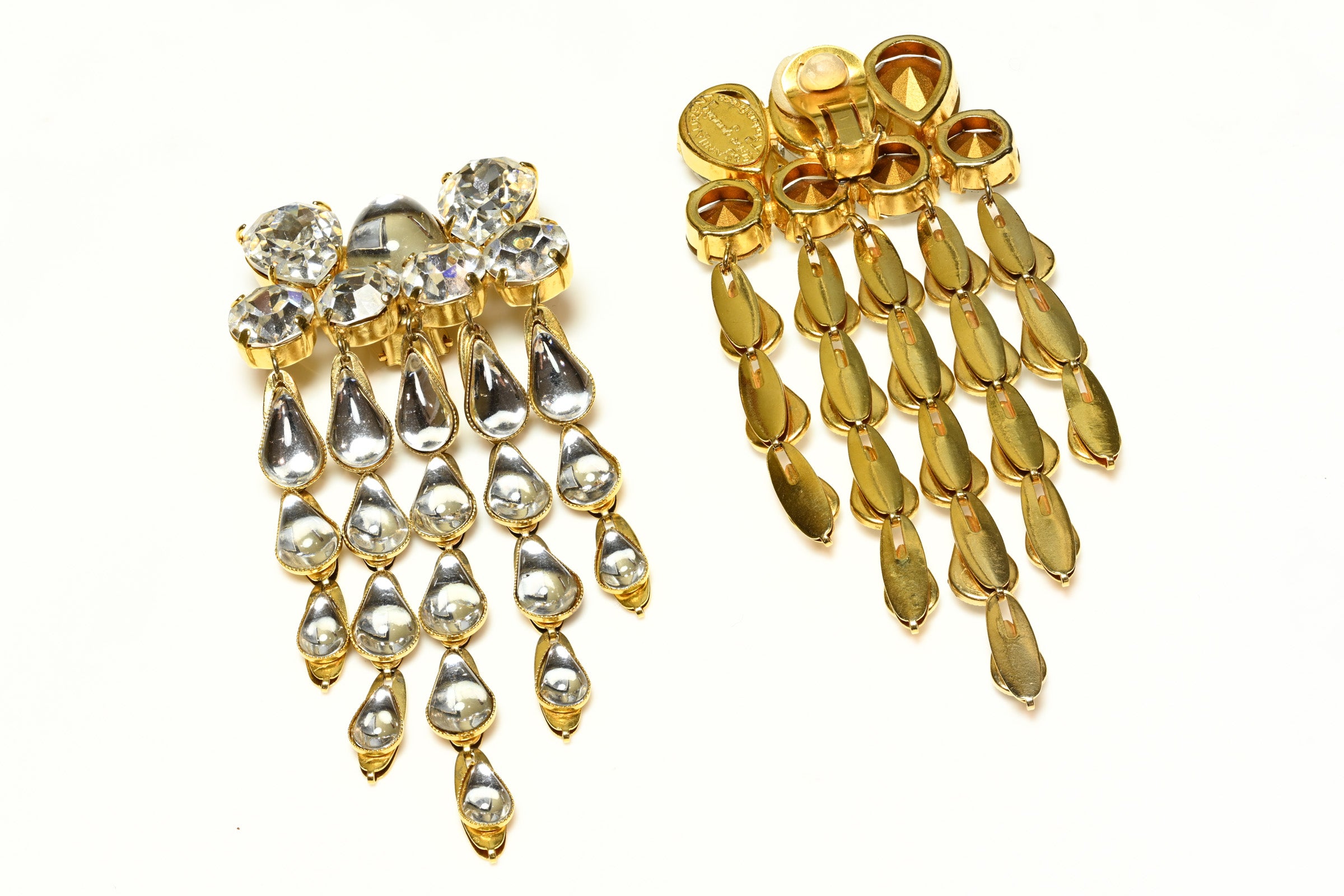 Vintage Yves Saint Laurent Rive Gauche Large Crystal Drop Waterfall Earrings 2