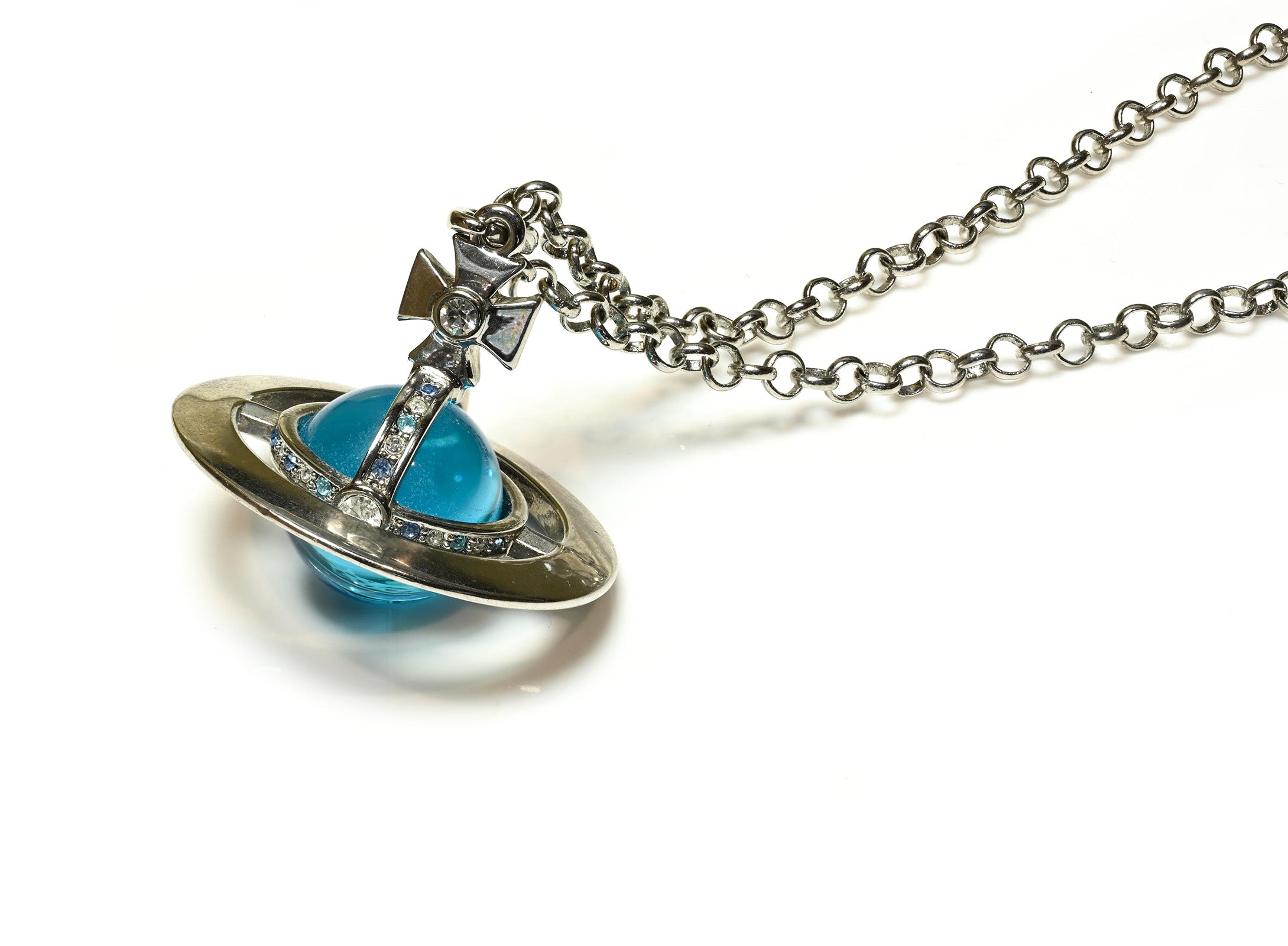 Vivienne Westwood Crystal Blue Orb Pendant Chain Necklace
