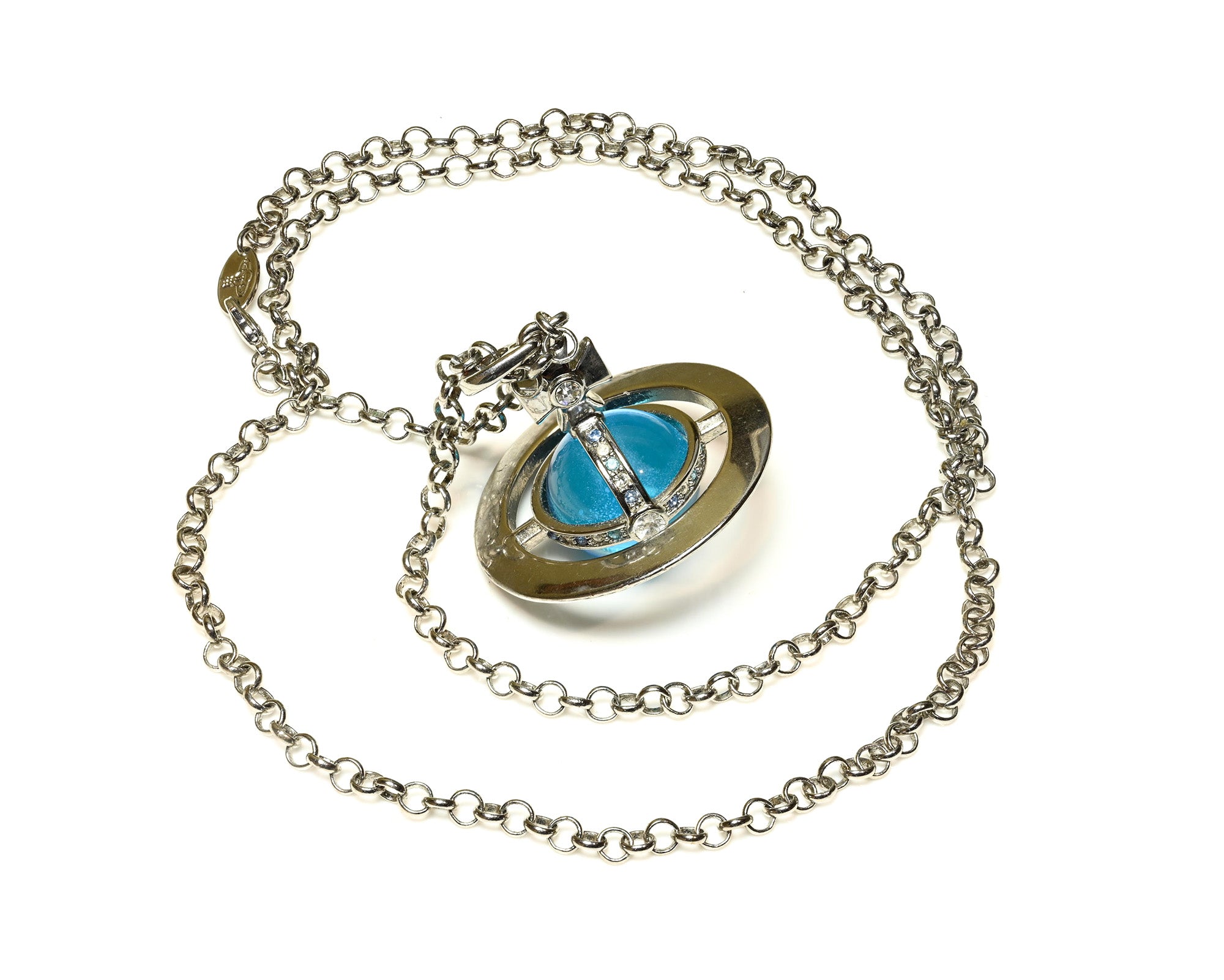 Vivienne Westwood Crystal Blue Orb Pendant Chain Necklace