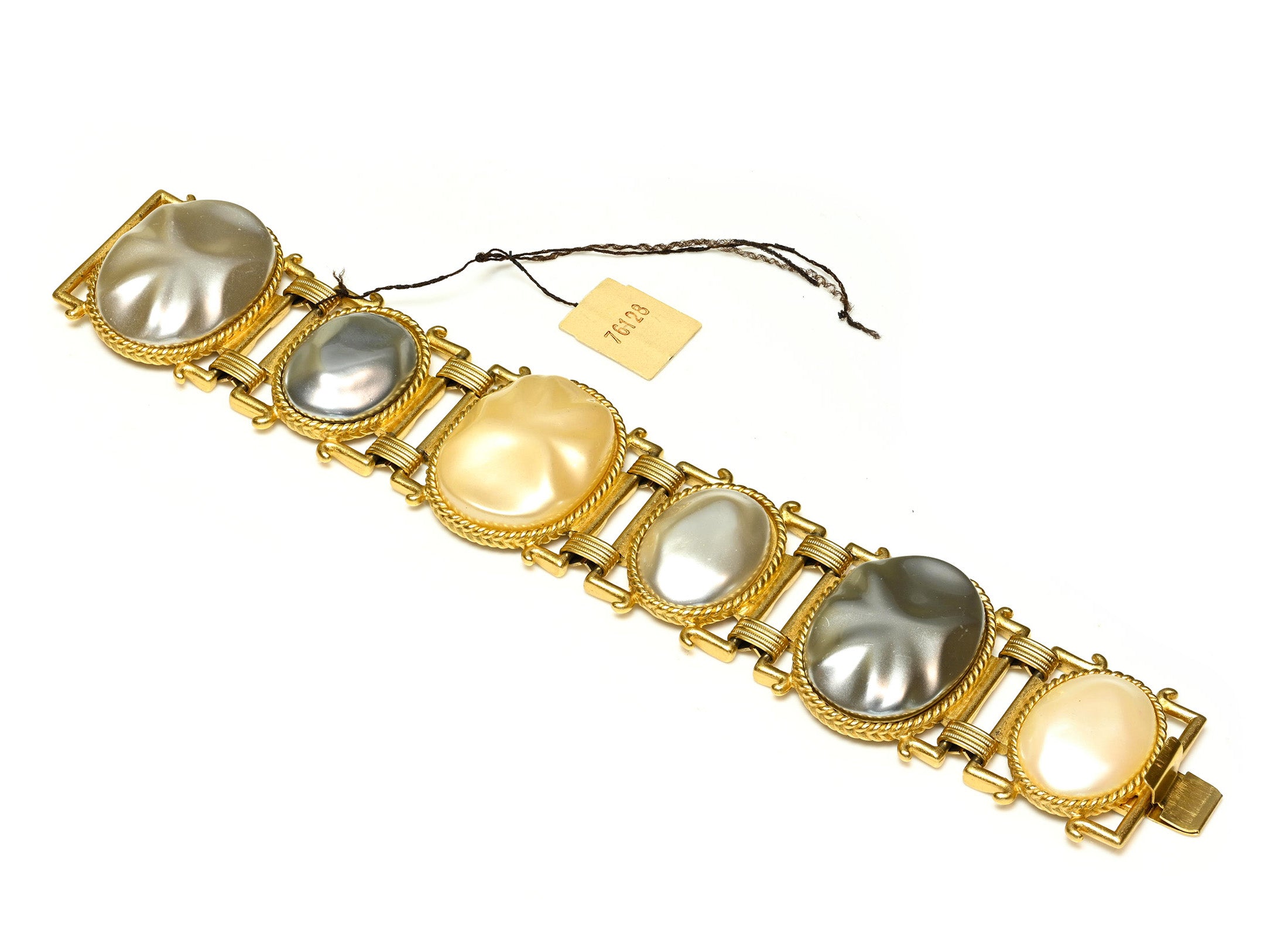 Vintage Yves Saint Laurent Paris Pearl Chain Wide Bracelet