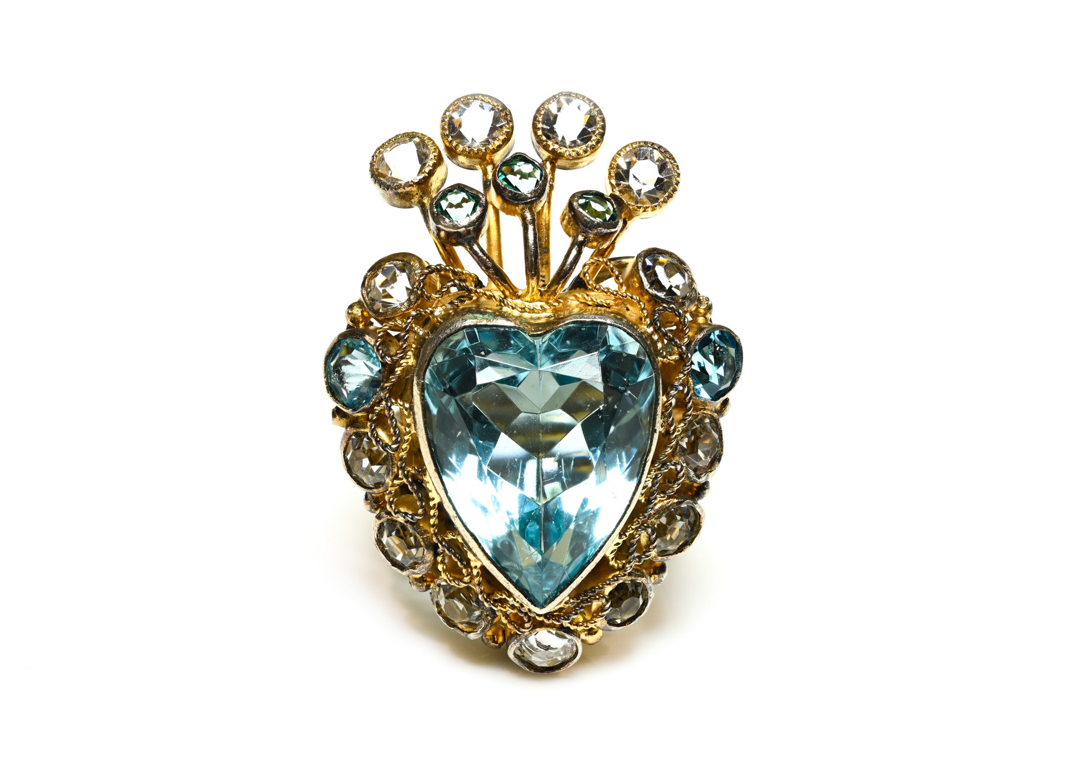 Vintage Hobe Blue Crystal Heart Ring 