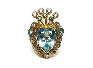Vintage Hobe 1946 Blue Crystal Filigree Heart Ring