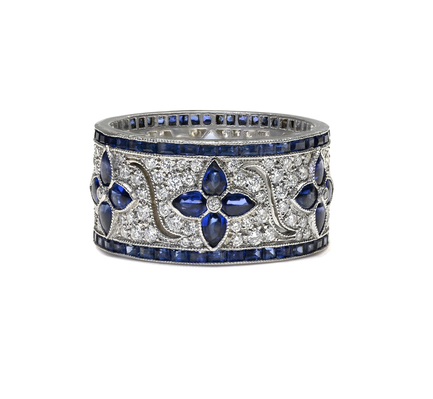 Wide Eternity Band Ring Platinum Sapphires Diamonds 