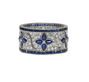 Wide Eternity Band Ring in Platinum with Sapphires and Diamonds