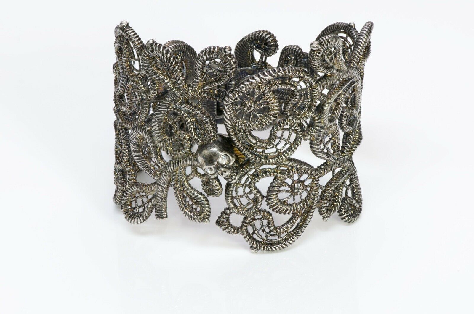 Alexander McQueen Metal Lace Skull Cuff Bracelet - DSF Antique Jewelry