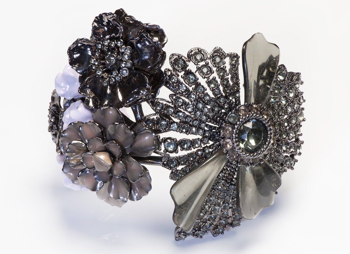 Alexander McQueen Wide Enamel Crystal Flower Cuff Bracelet