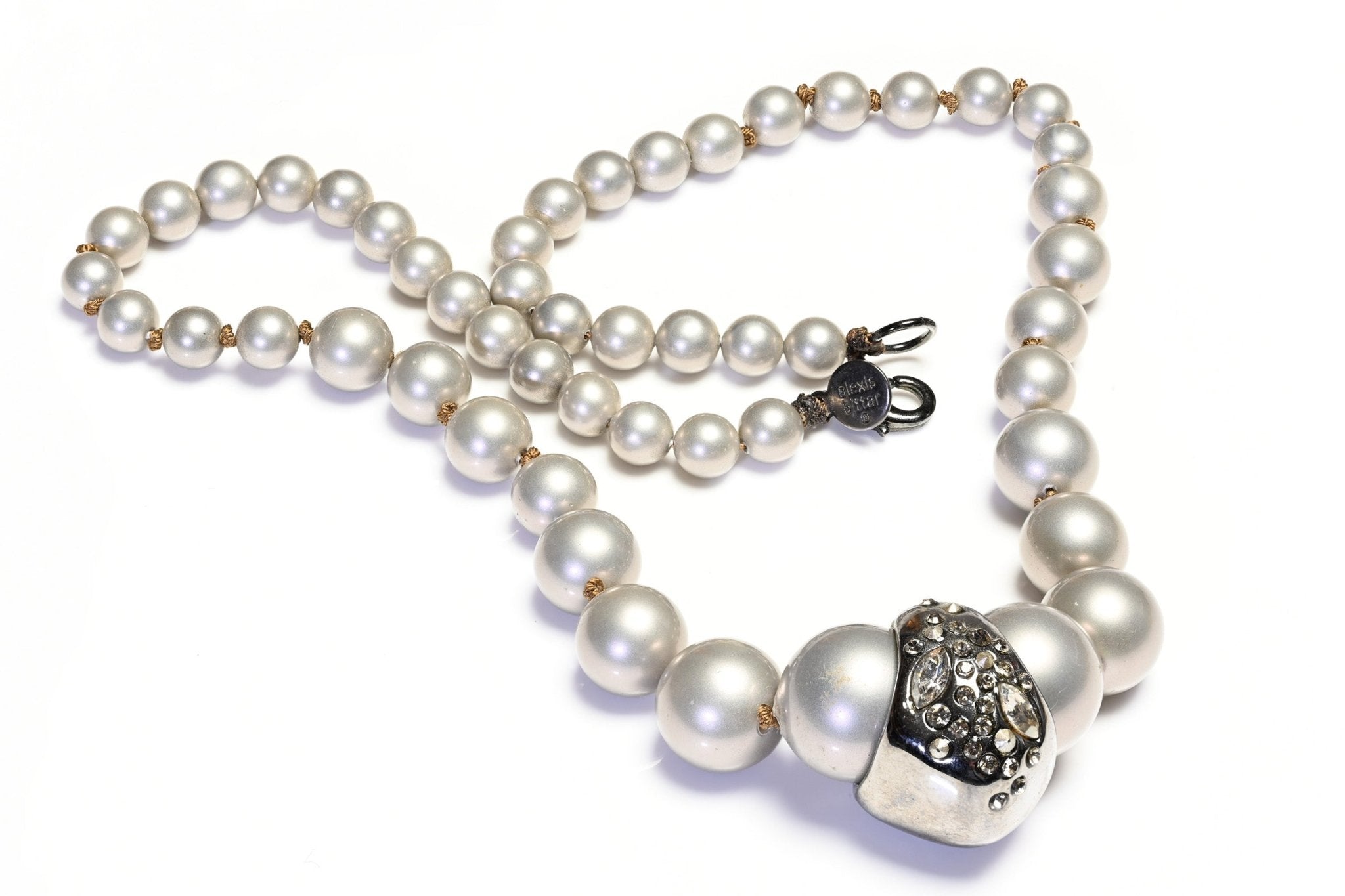 Alexis Bittar Gray Pearl Crystal Earrings Necklace Set - DSF Antique Jewelry