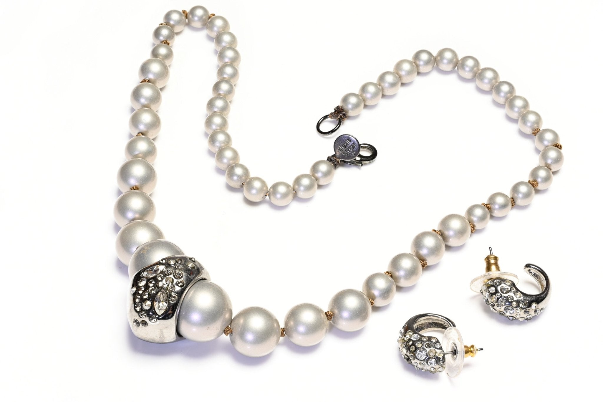 Alexis Bittar Gray Pearl Crystal Earrings Necklace Set