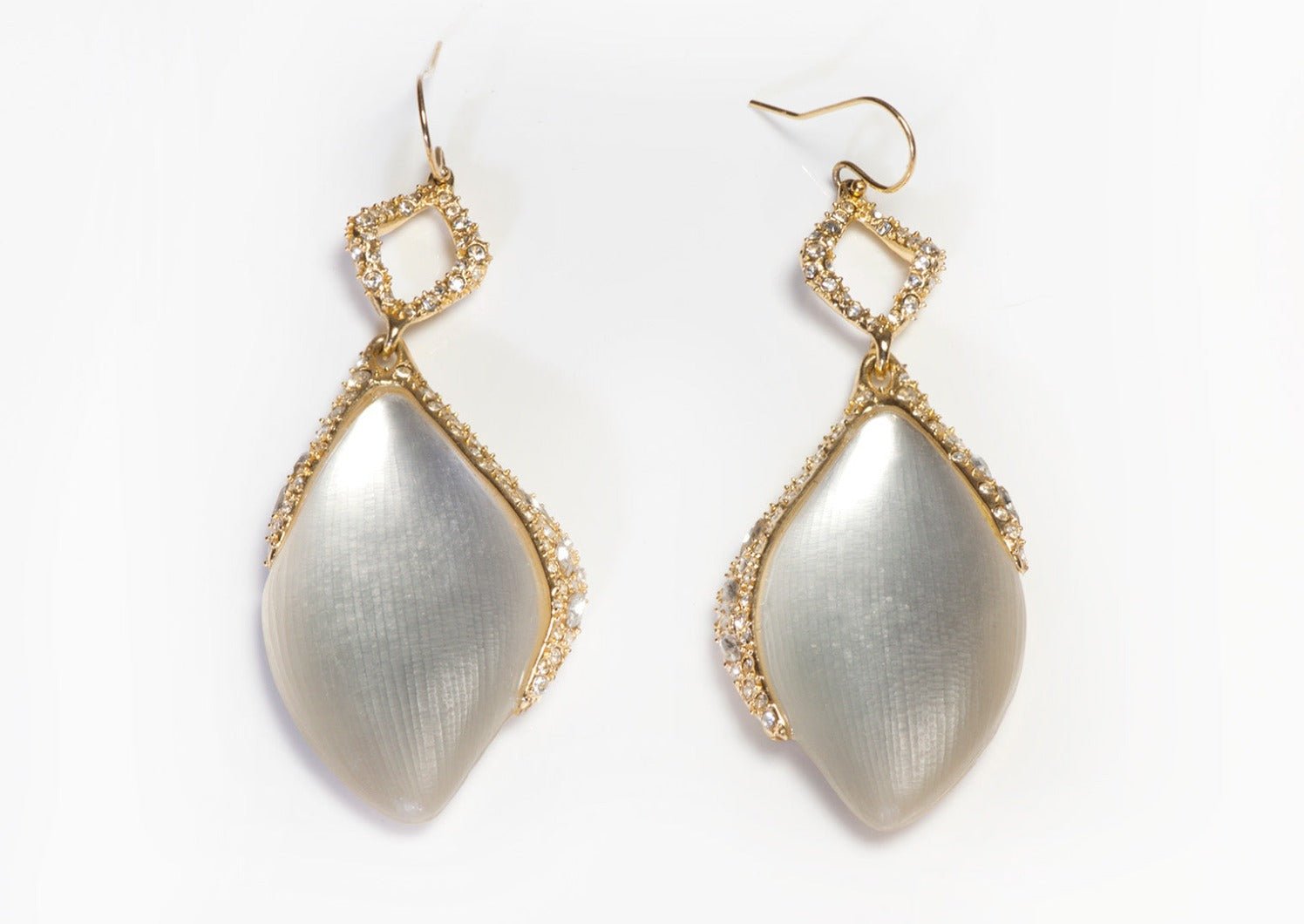 Alexis Bittar Long Gold Plated Crystal Lucite Drop Earrings