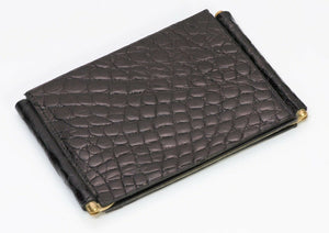 Alfred DUNHILL Glossy Black Crocodile Foldable Money Clip Men’s Wallet