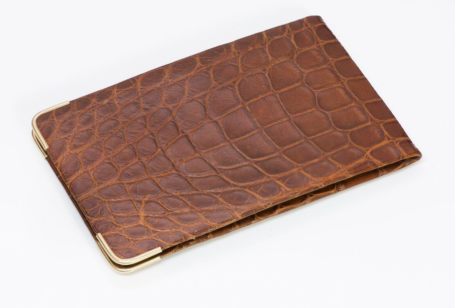 Alfred Dunhill Glossy Brown Crocodile 14K Gold Corners Men’s Case Wallet
