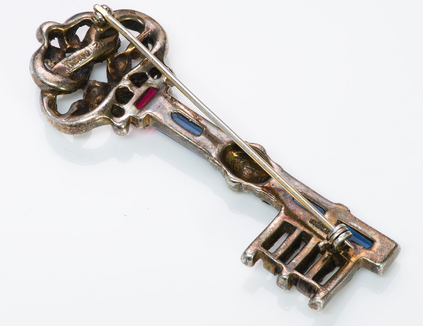 Alfred Philippe Trifari 1940’s Blue Crystal Key Brooch