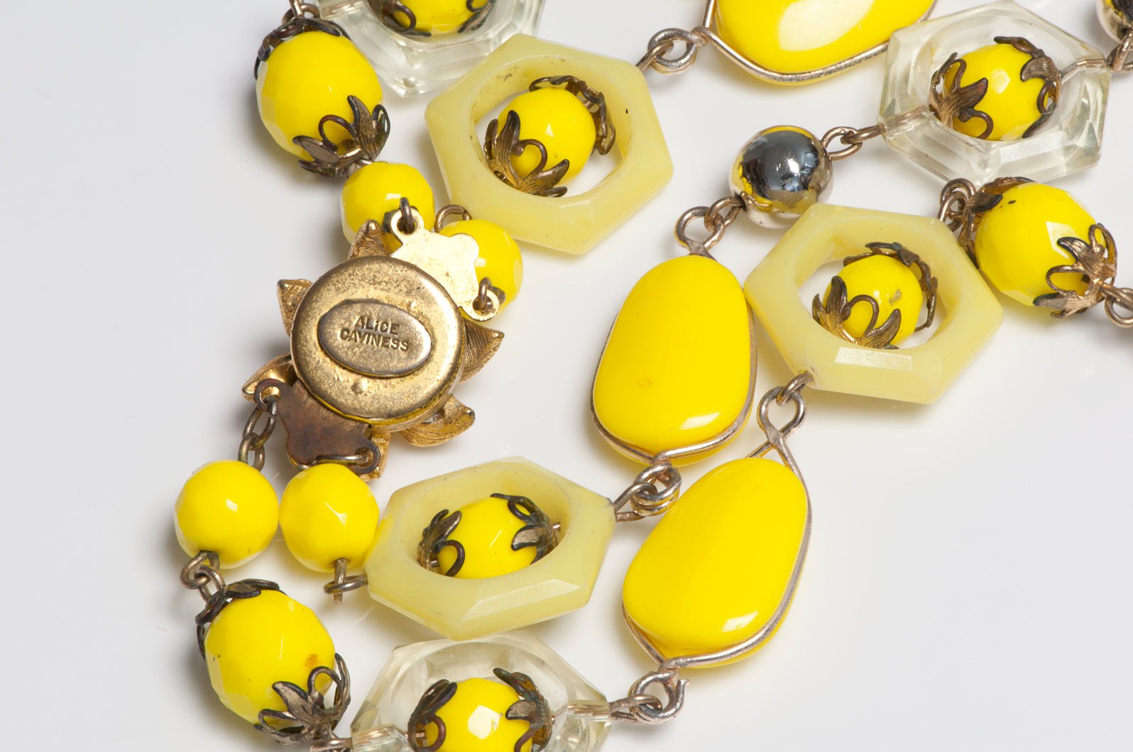 Alice Caviness 1960's Yellow Glass Beads Earrings Necklace Set