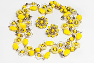 Alice Caviness 1960's Yellow Glass Beads Earrings Necklace Set