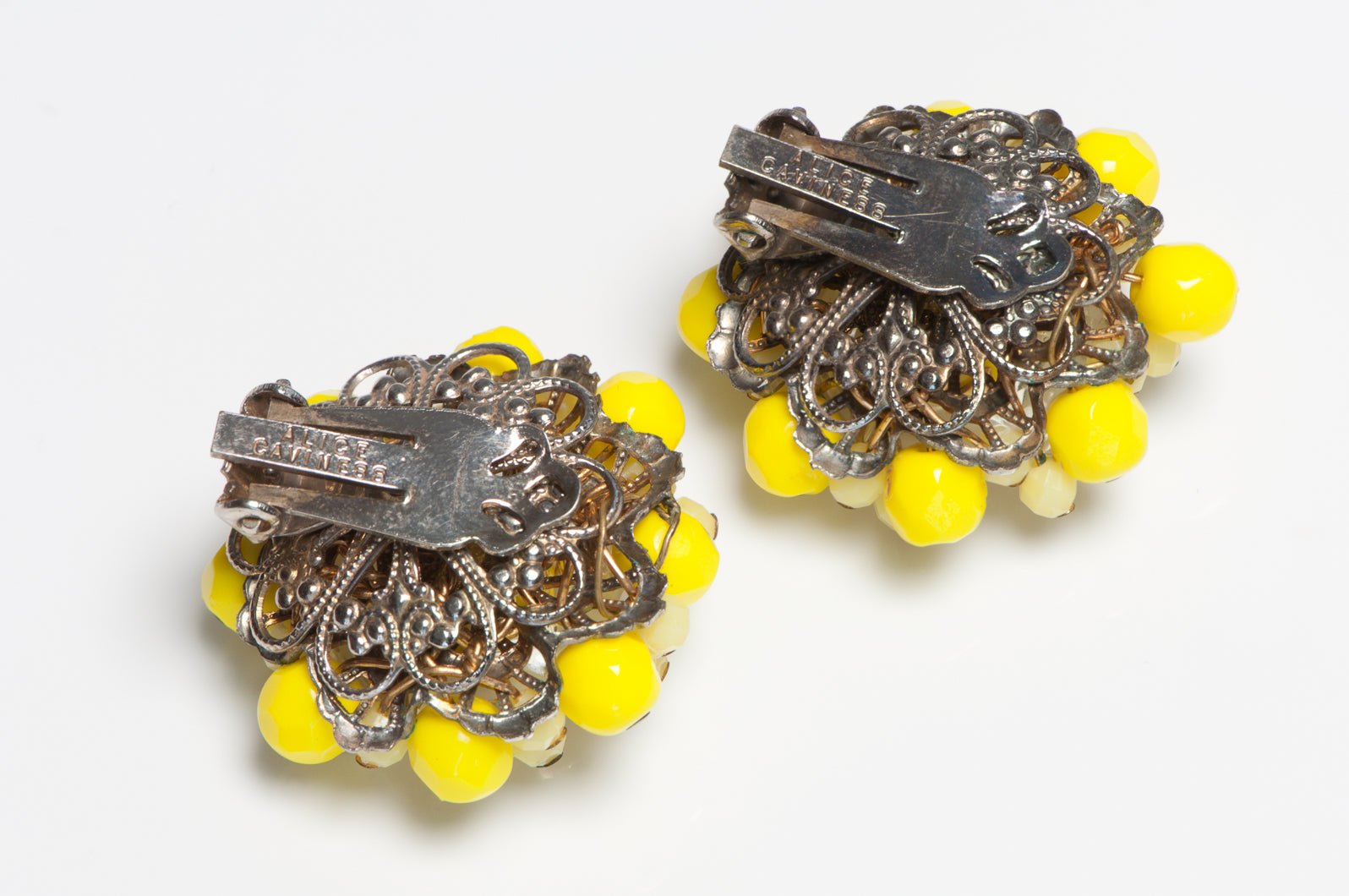 Alice Caviness 1960's Yellow Glass Beads Earrings Necklace Set - DSF Antique Jewelry