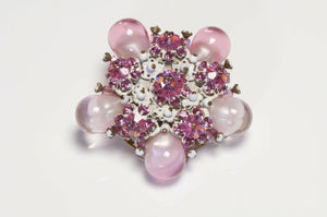 Alice Caviness Pink Crystal Glass White Beads Flower Brooch
