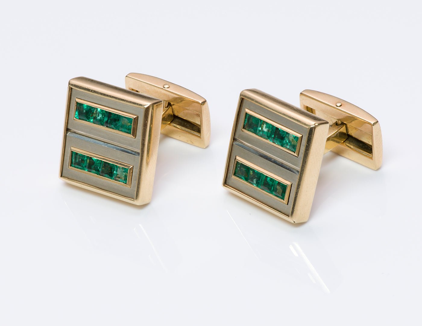 Allan Adler 18K Gold Emerald Cufflink & Stud Set - DSF Antique Jewelry