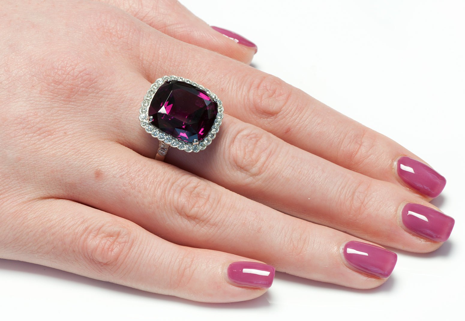 Almandine Garnet Diamond Platinum Ring