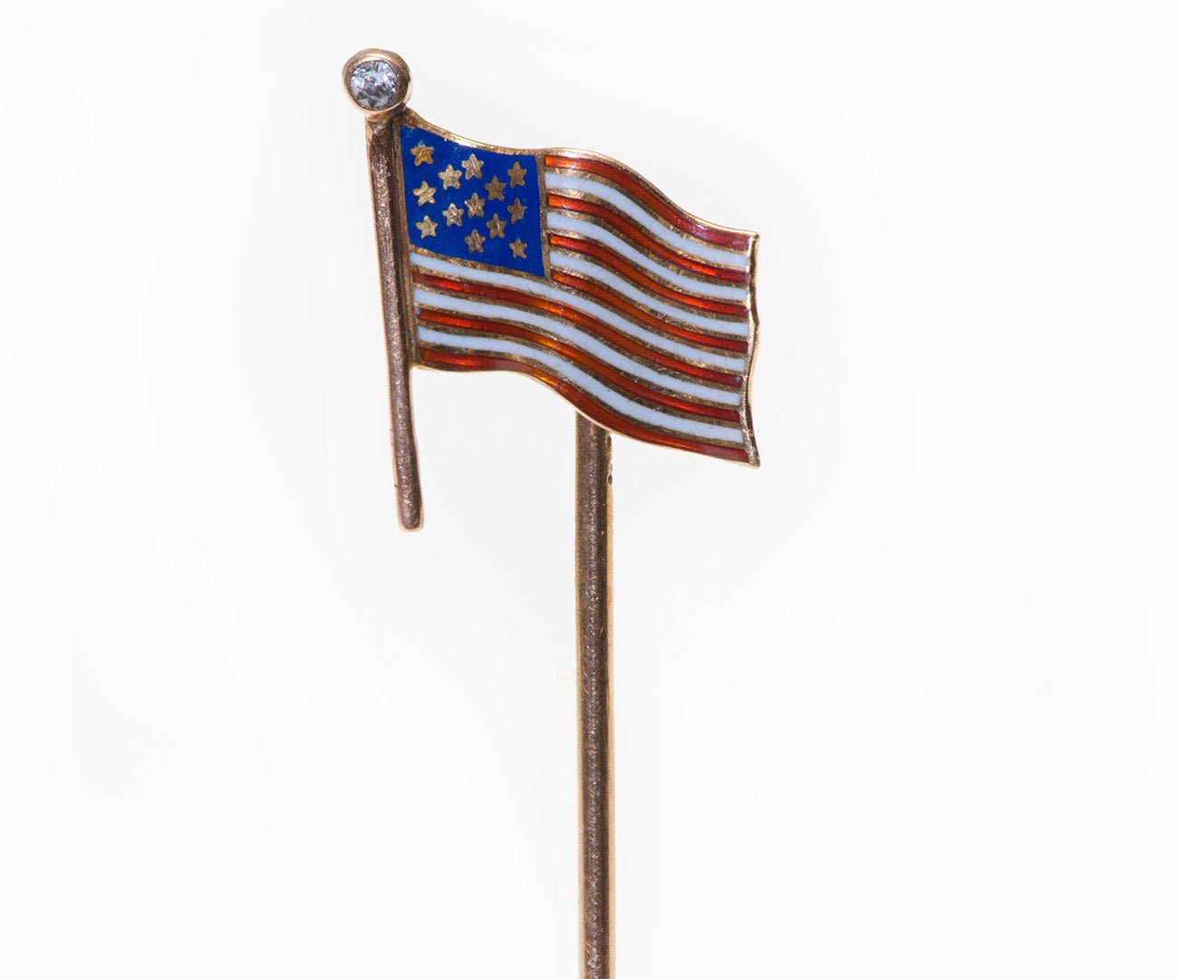 American Flag Gold Enamel Diamond Stick Pin