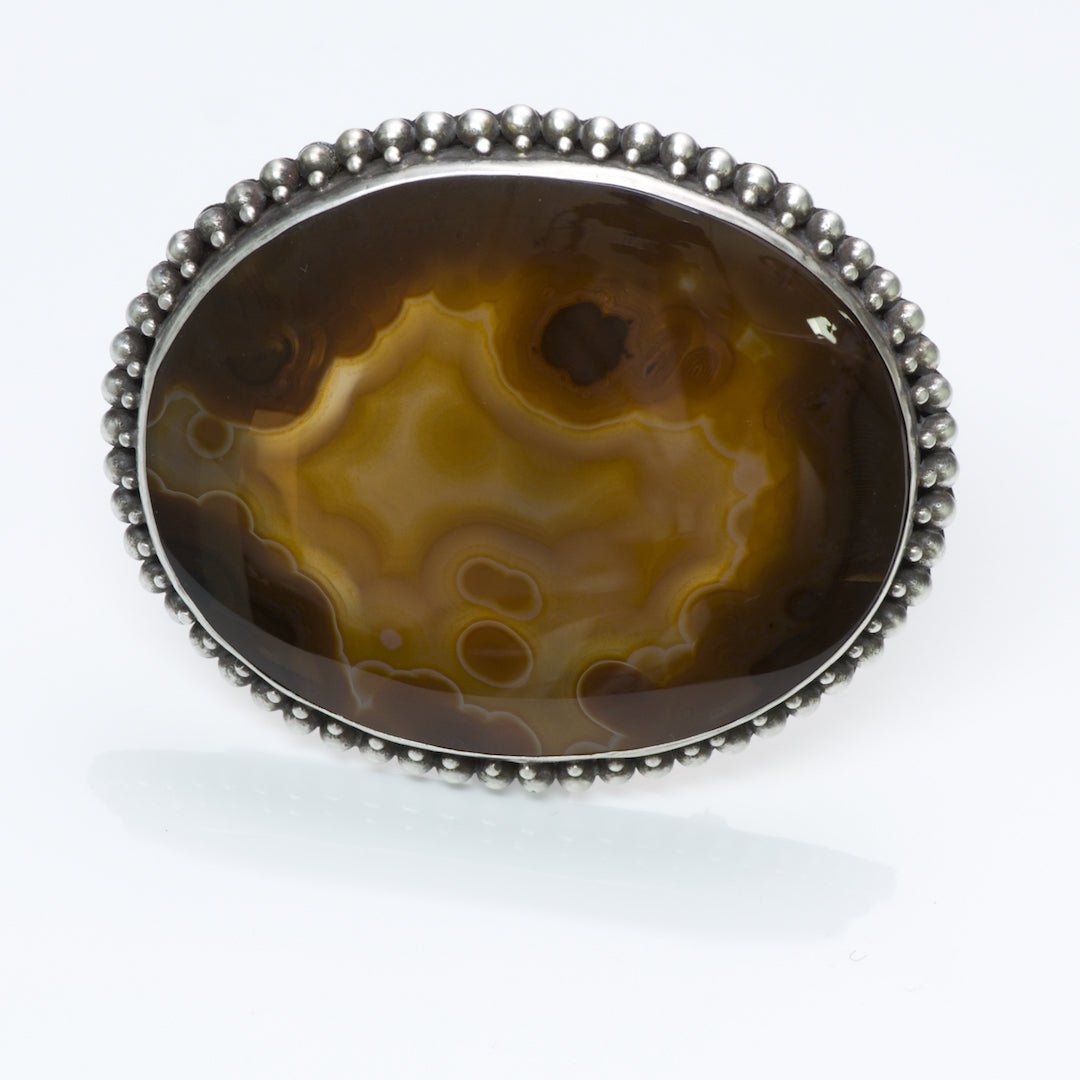 American Indian Silver Agate Brooch