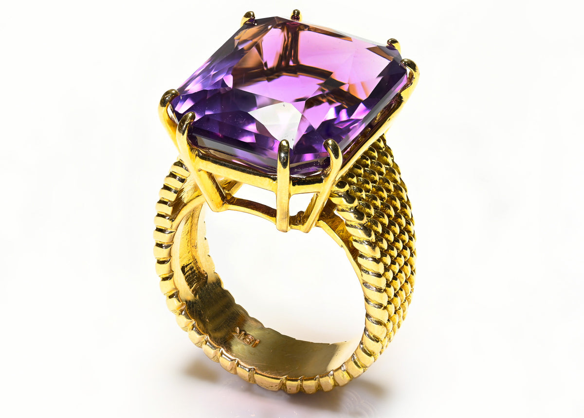 Amethyst 18K Yellow Gold Rope Design Ring