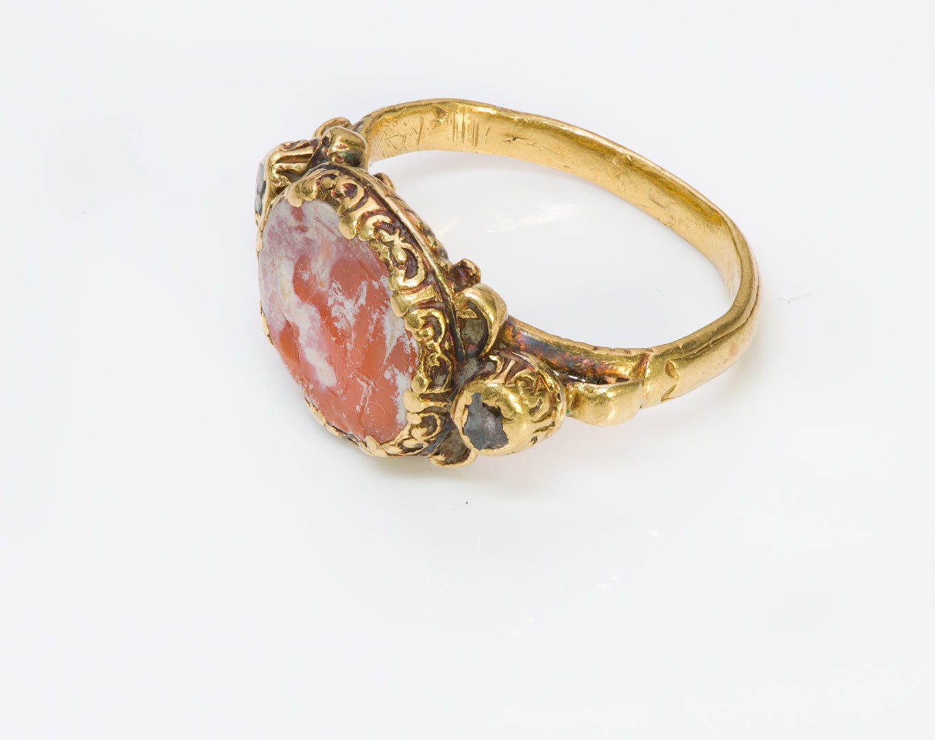 Ancient Agate Intaglio & Antique Gold & Diamond Ring - DSF Antique Jewelry