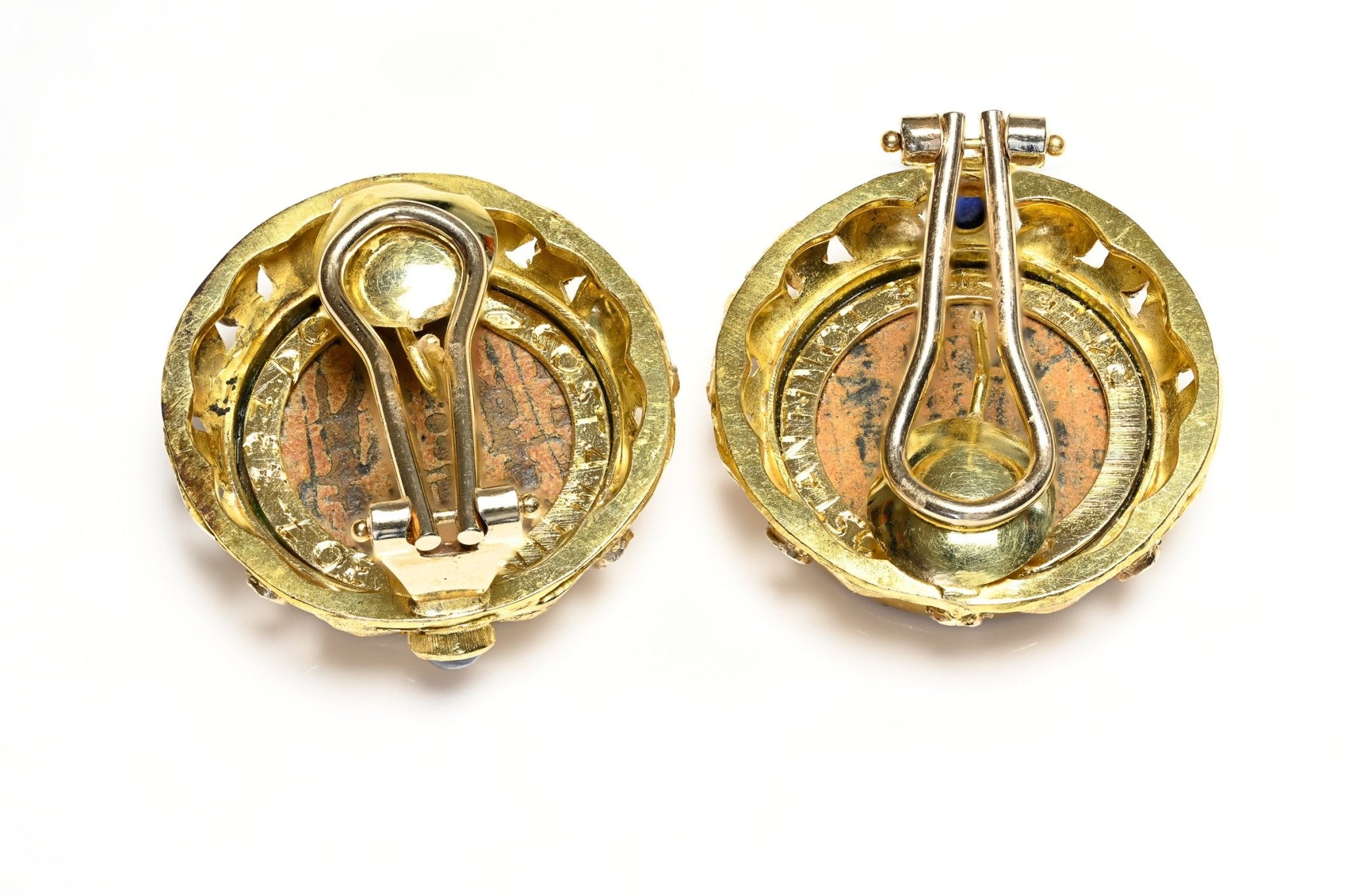 Ancient Coin Gold Sapphire Earrings