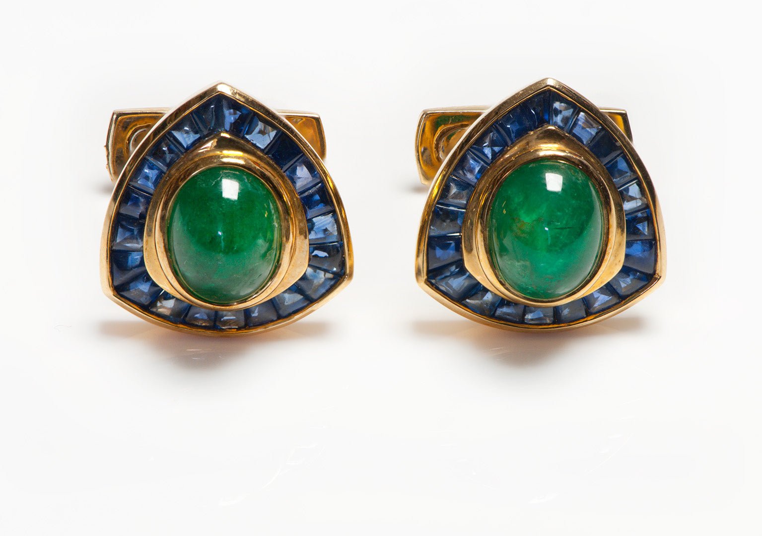 Andreoli 18K Gold Emerald Sapphire Cufflinks - DSF Antique Jewelry