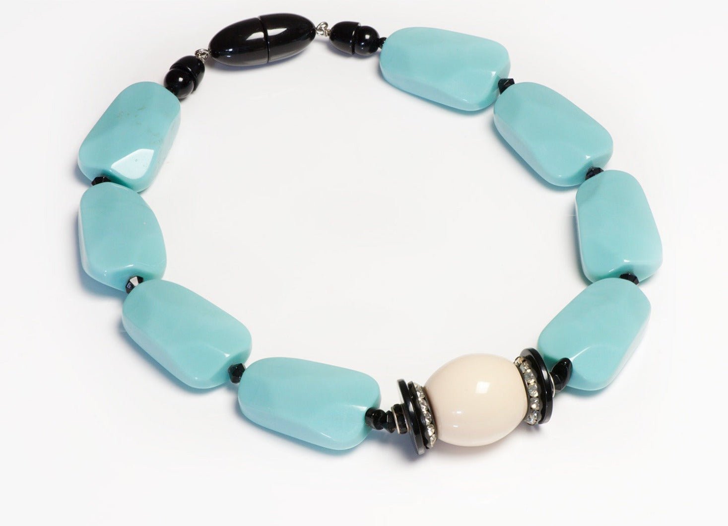 Angela Caputi Faux Turquoise Resin Beads Crystal Collar Necklace