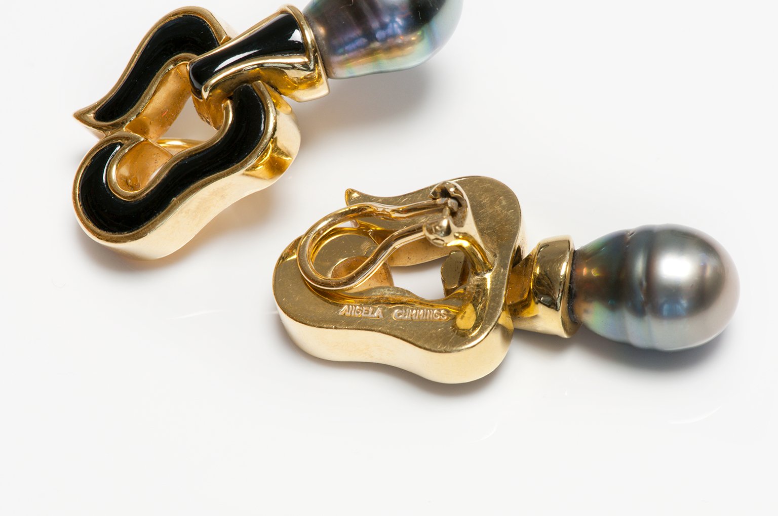 Angela Cummings 18K Gold Enamel Baroque Pearl Earrings - DSF Antique Jewelry