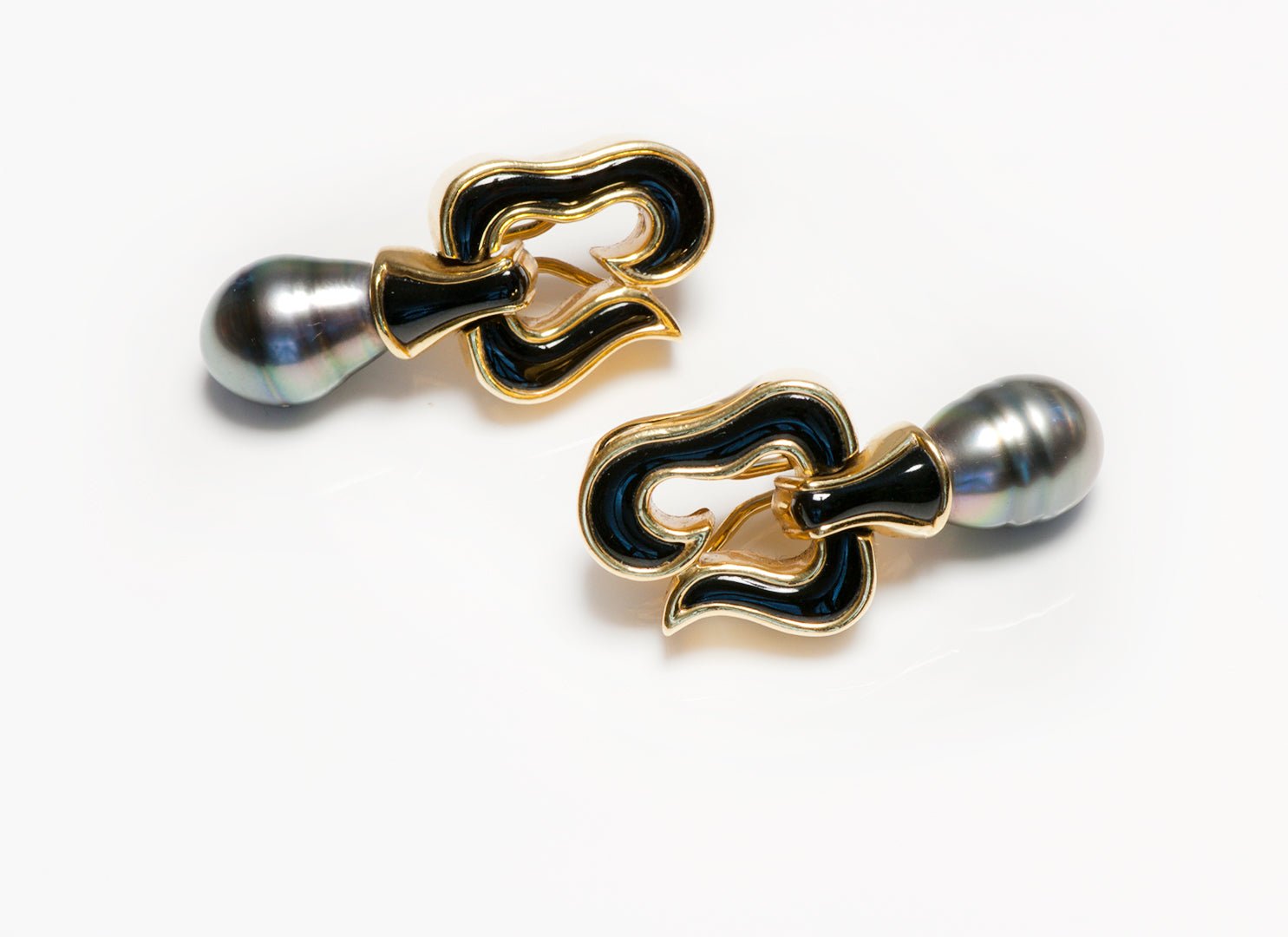 Angela Cummings 18K Gold Enamel Baroque Pearl Earrings - DSF Antique Jewelry
