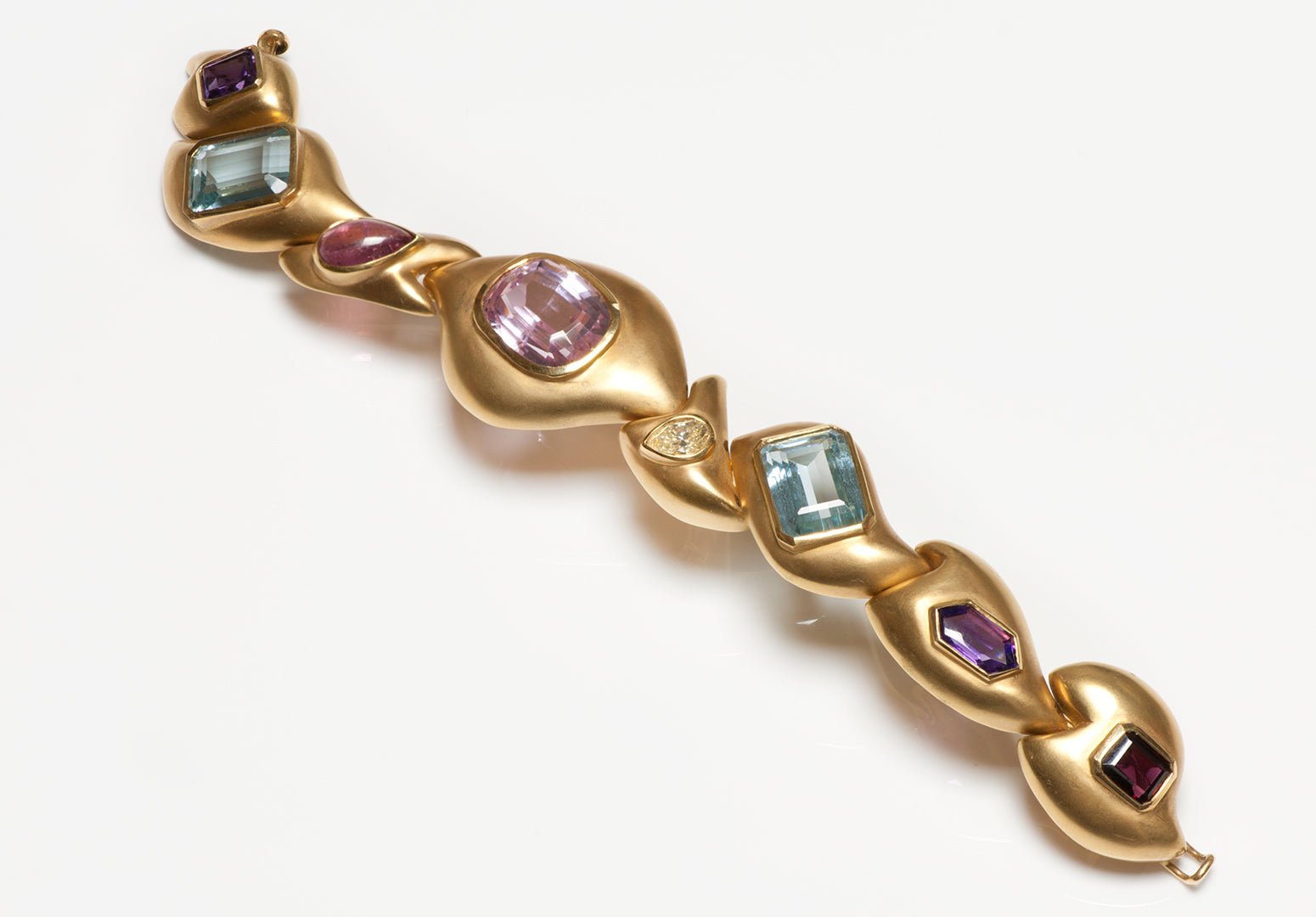 Angela Cummings 18K Gold Multi-Gem Set Link Bracelet - DSF Antique Jewelry