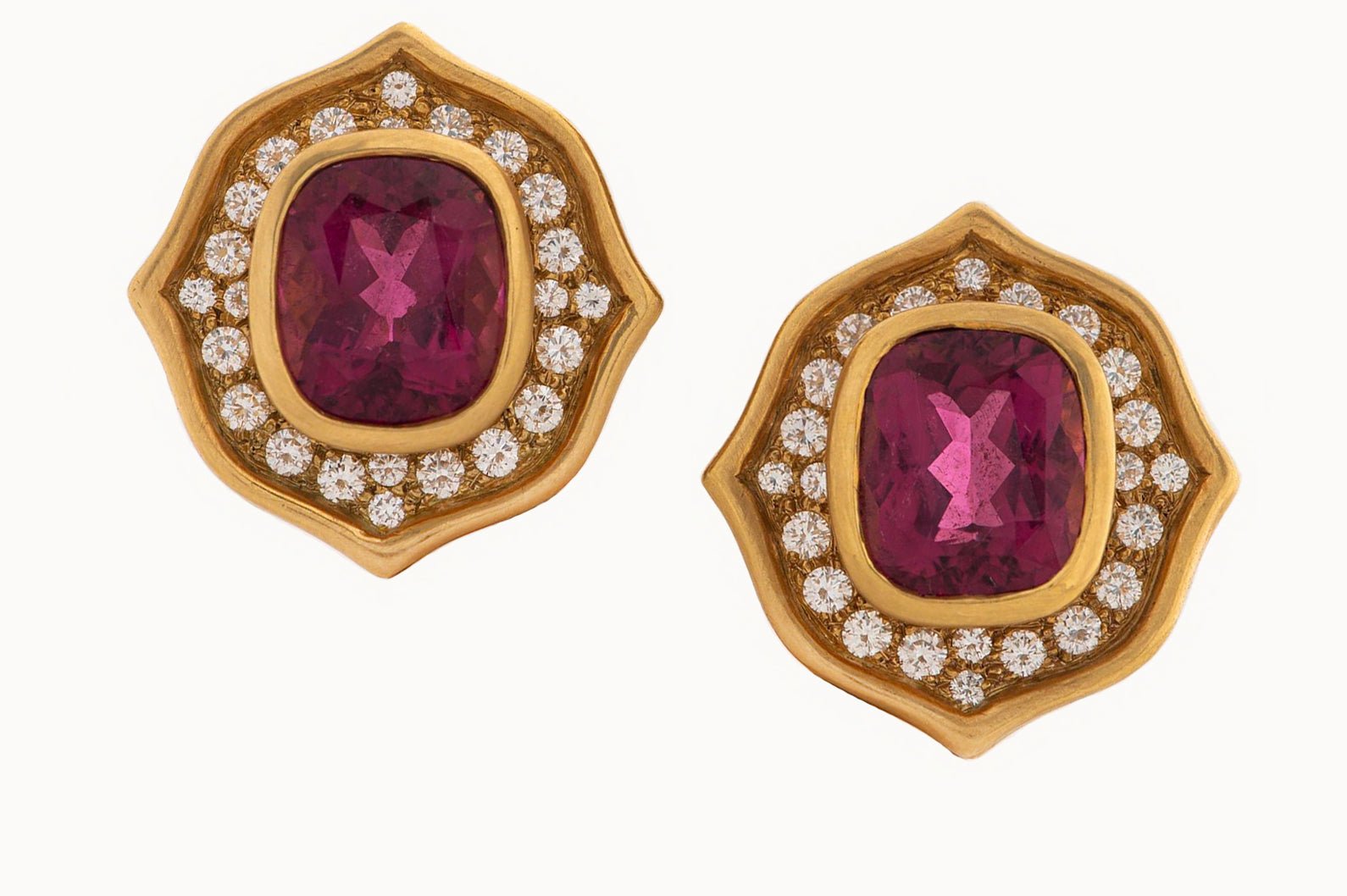 Angela Cummings 18K Yellow Gold Rubelite Diamond Earrings - DSF Antique Jewelry