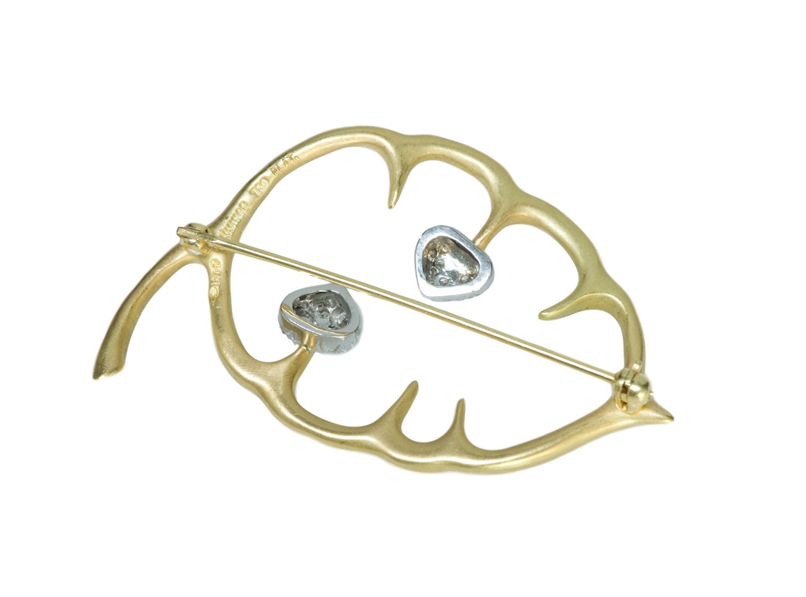 Angela Cummings Diamond Platinum Gold Leaf Vintage Brooch - DSF Antique Jewelry