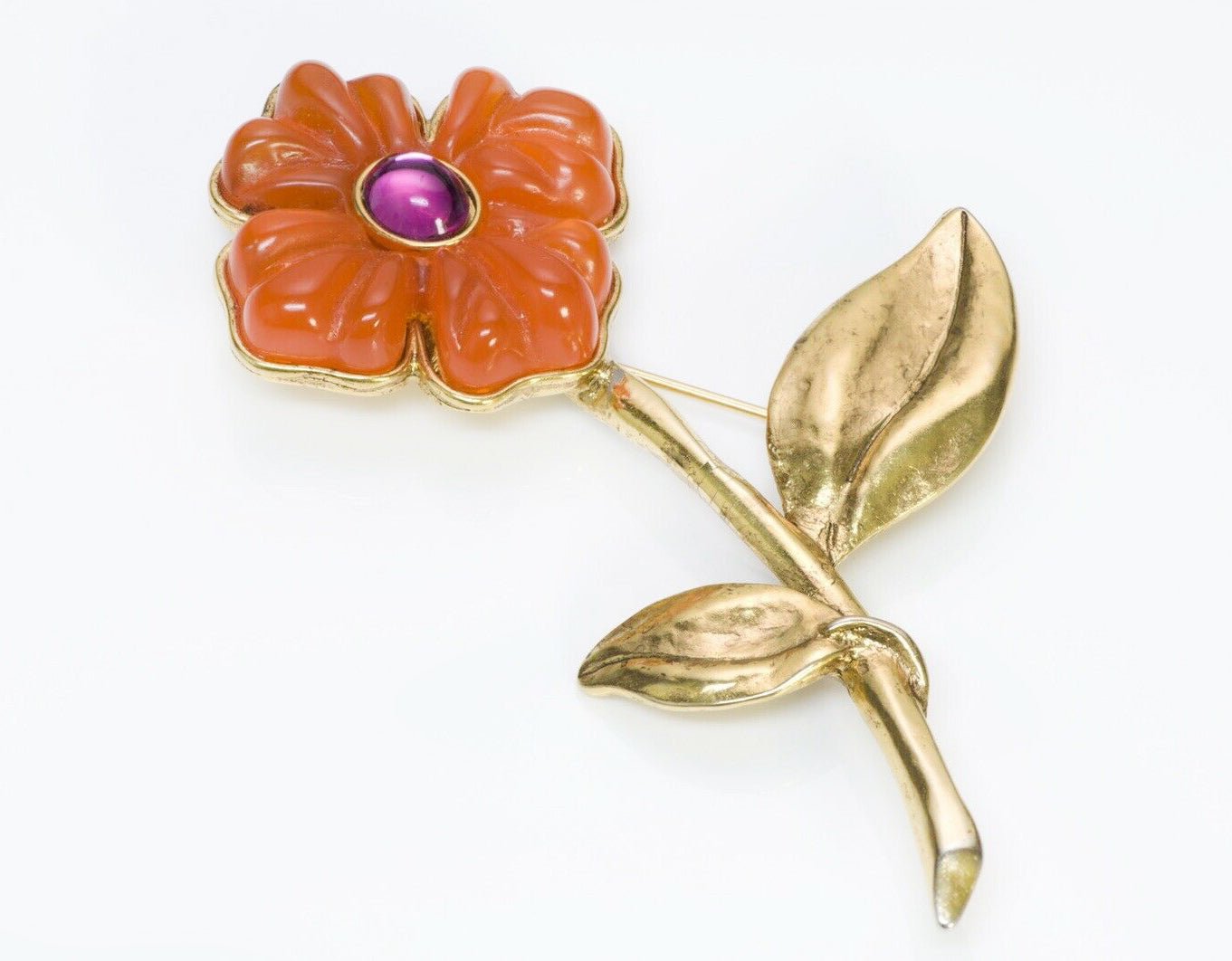 ANTIGONA Paris Orange Purple Glass Flower Brooch - DSF Antique Jewelry