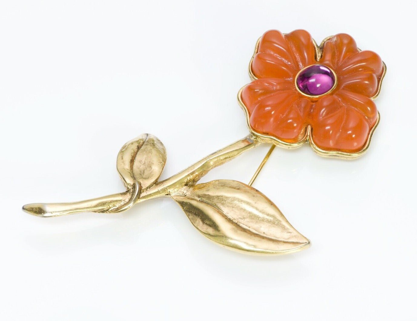 ANTIGONA Paris Orange Purple Glass Flower Brooch - DSF Antique Jewelry