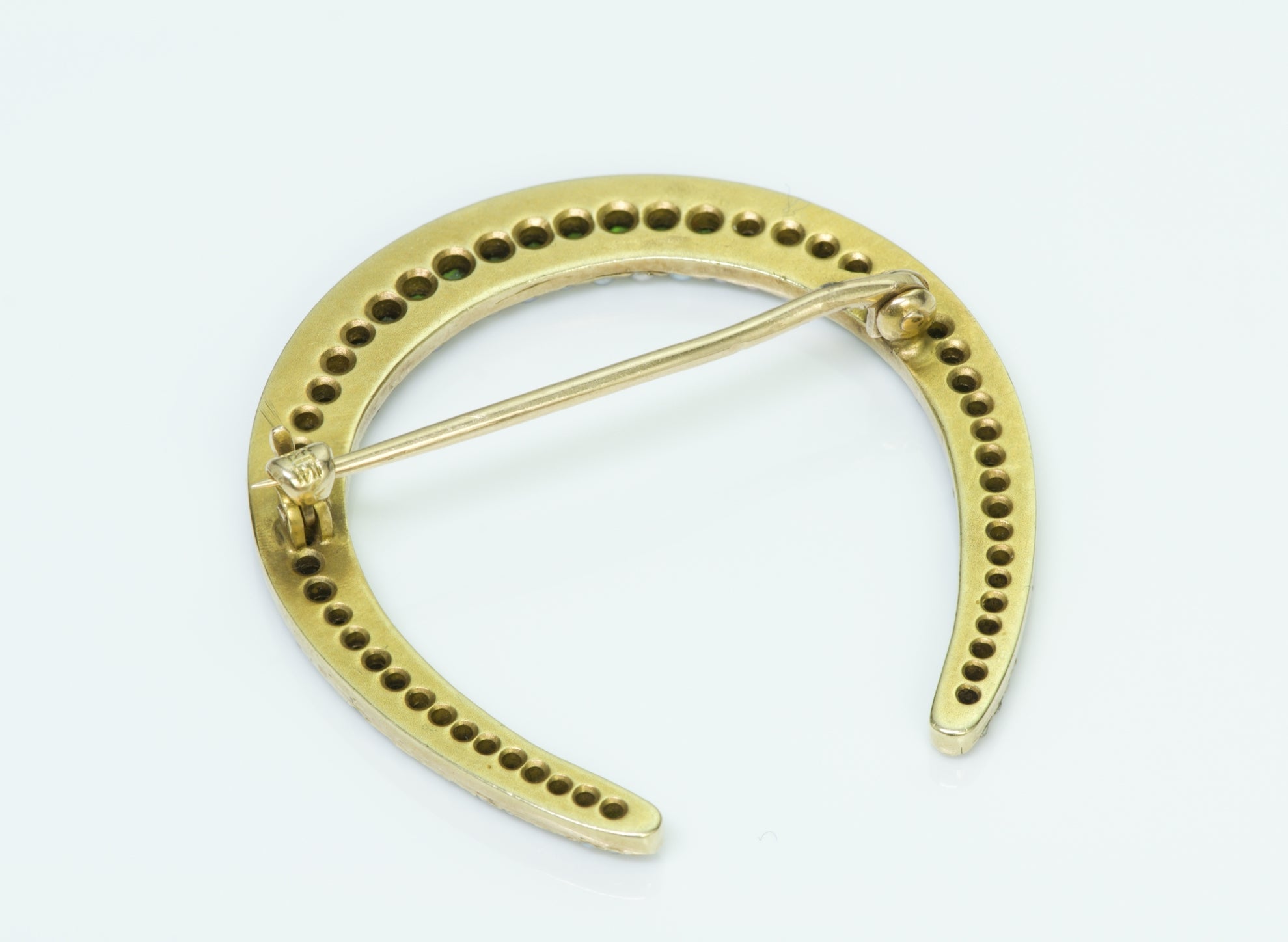 Antique 14K Gold Demantoid Garnet Pearl Horseshoe Brooch Pin
