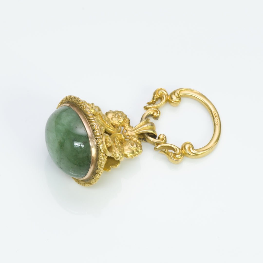 Antique 14K Yellow Gold Green Agate Fob