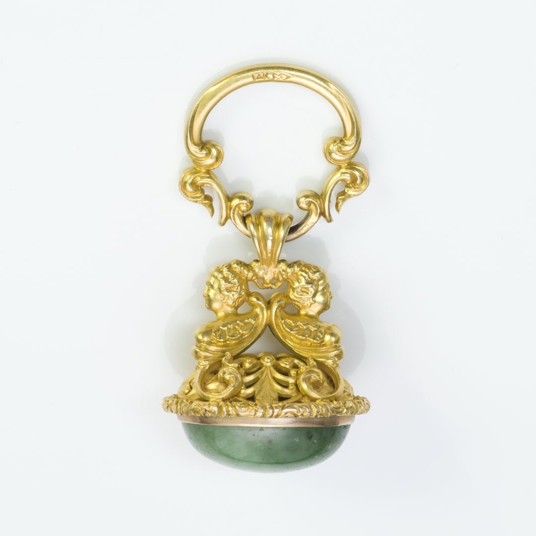Antique 14K Yellow Gold Green Agate Fob