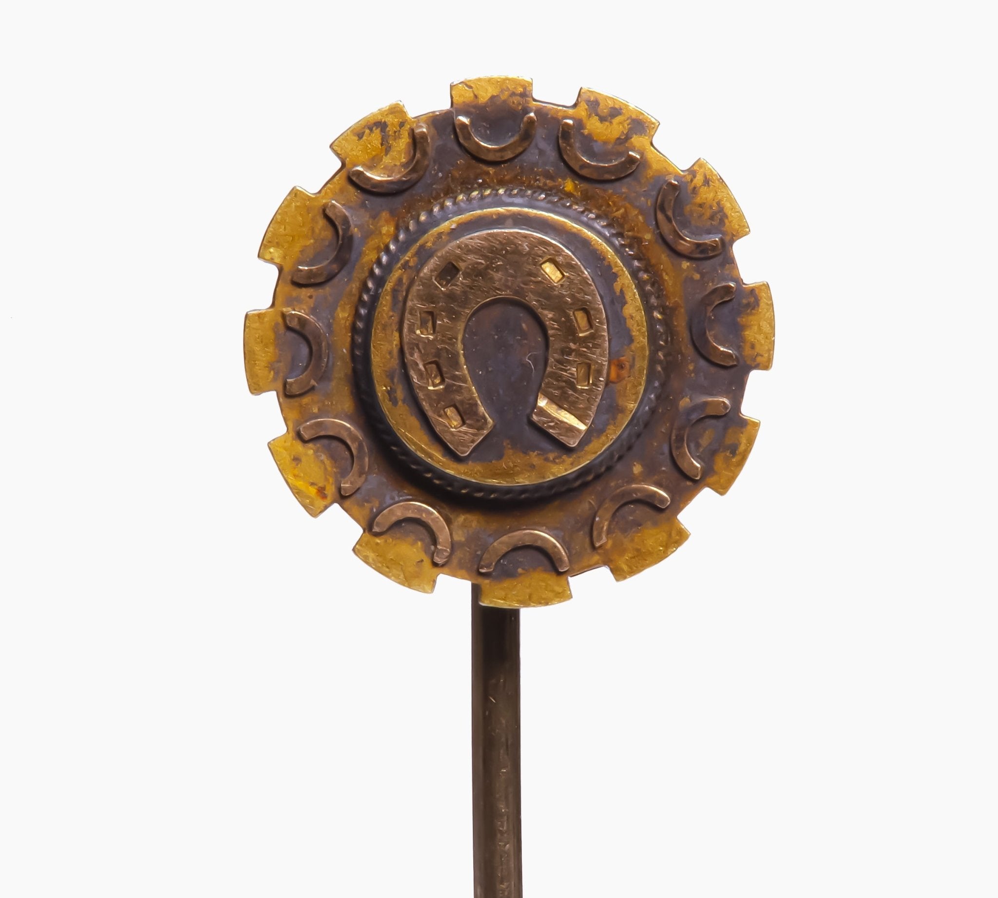 Antique 15K Gold Disc Horseshoe Stick Pin