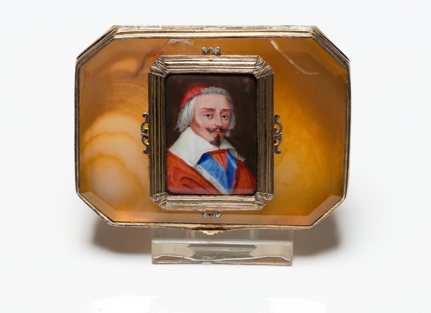 Antique 17th or 18th Century Silver Agate Portrait Box - DSF Antique Jewelry