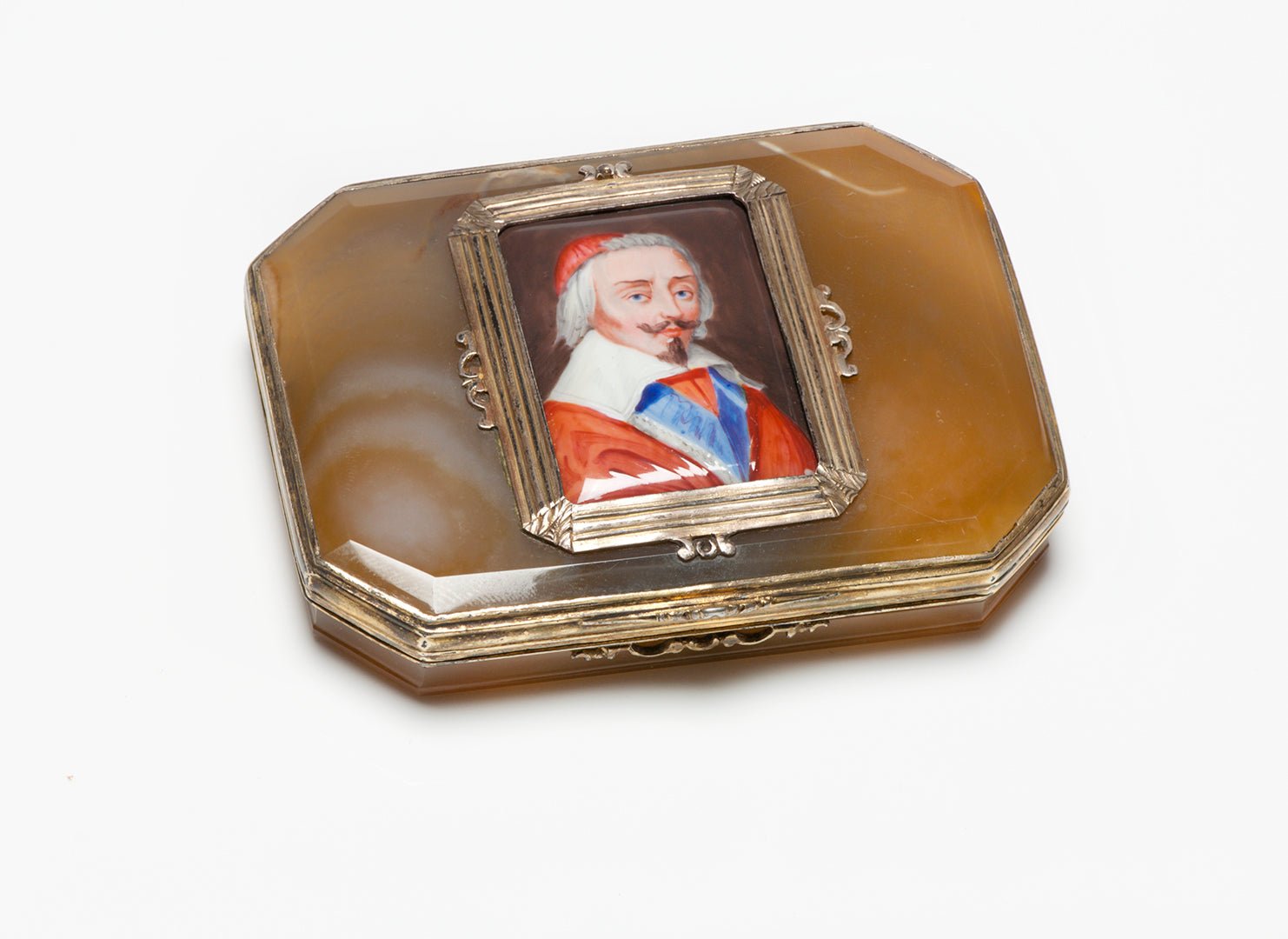 Antique 17th or 18th Century Silver Agate Portrait Box - DSF Antique Jewelry
